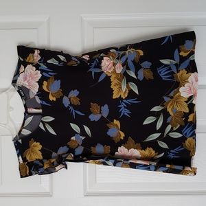 NWOT~Black Floral Blouse with Flutter Sleeves